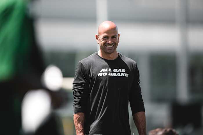 Jets HC Robert Saleh smiling
